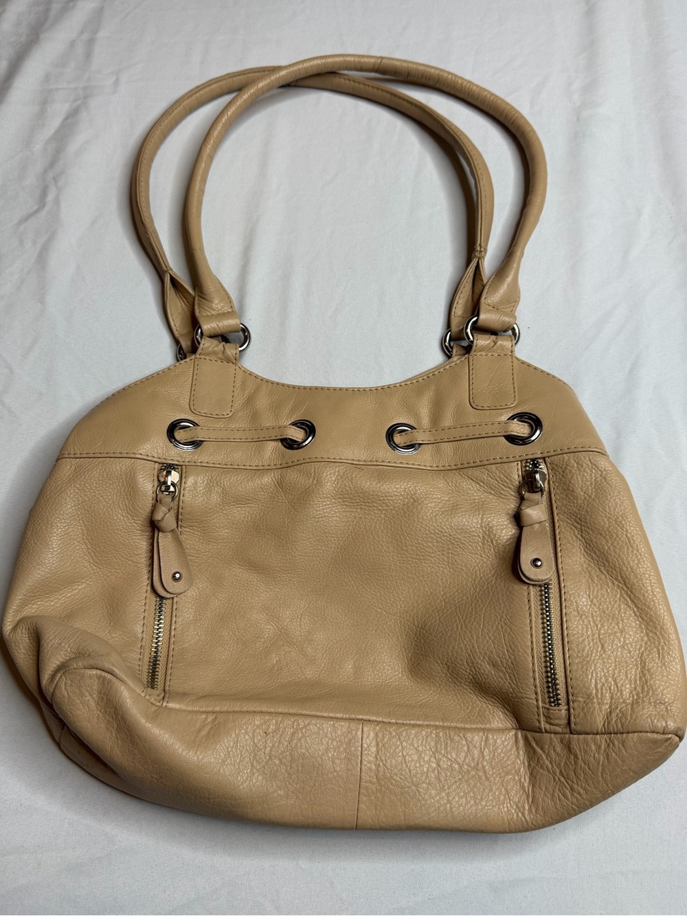 Great American Leather Works Beige Genuine Leather Shoulder Tote Handbag Purse